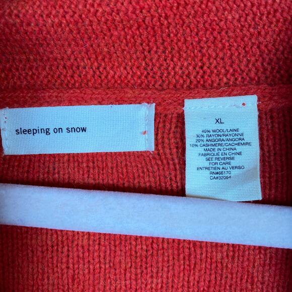 Anthropologie Sleeping on Snow Womens Sweater Orange V Neck Cable Knit Wool XL - Picture 6 of 13